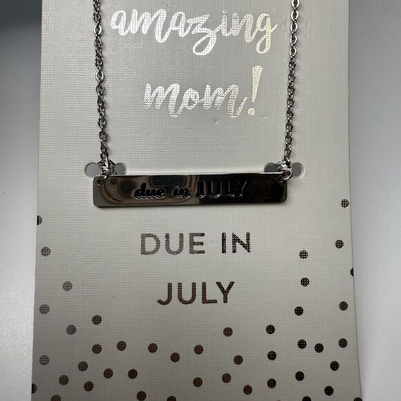 Occasionally Made Maternity Due In July Silver Stainless Steel Bar Necklace New - Picture 3 of 5